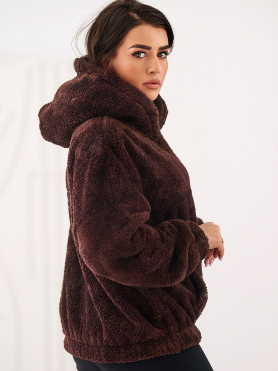 Női sötétbarna kapucnis pulóver zsebbel