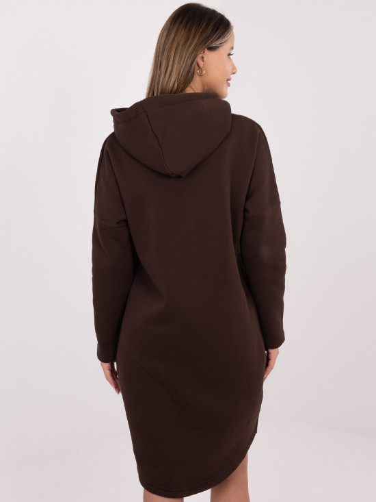 Hosszú barna kapucnis cipzáras pulóver