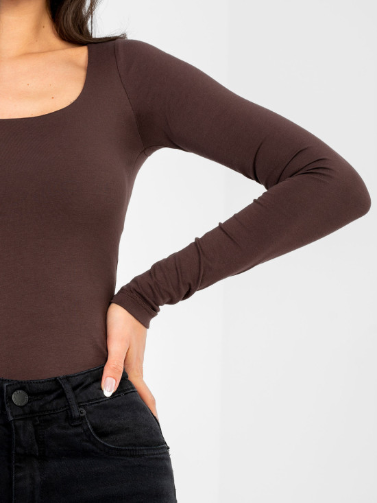 Barna színű pamut blúz hosszú ujjal és béléssel