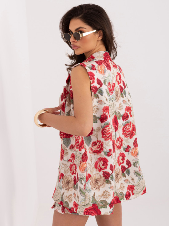 Elegáns piros színű virágmintás mellény