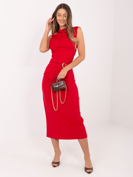 Elegáns piros színű ujjatlan midi ruha