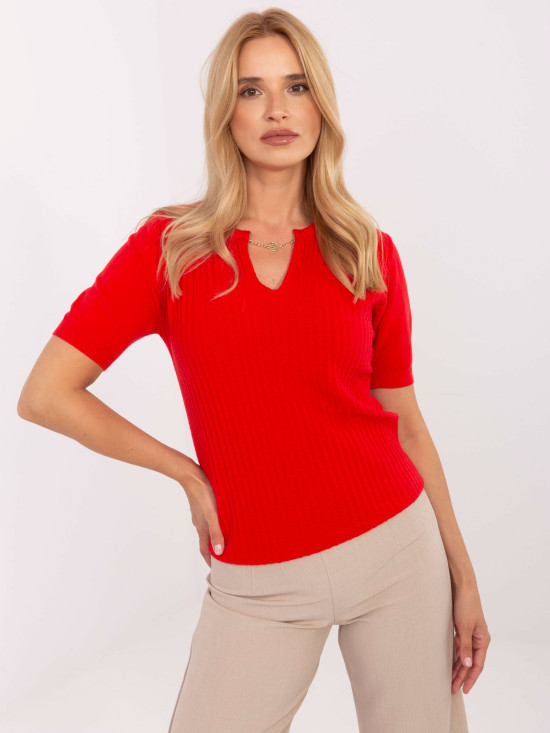 Elegáns piros színű pulóver rövid ujjakkal