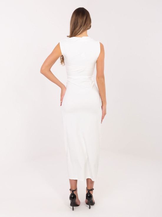 Elegáns midi ruha vízesés nyakkivágással, ekrü színű