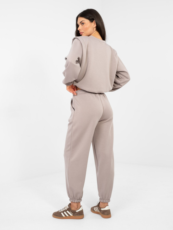 Női sötétbézs színű szett megkötéssel és hosszú ujjakkal