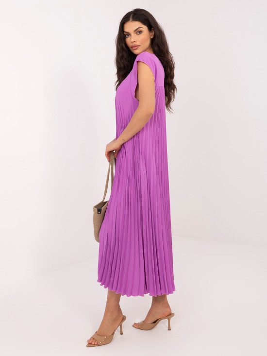 Lila színű midi koktélruha zsebekkel