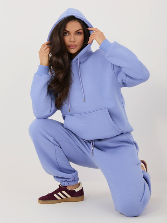 Lila színű női melegítő szett kapucnival és hosszú ujjal