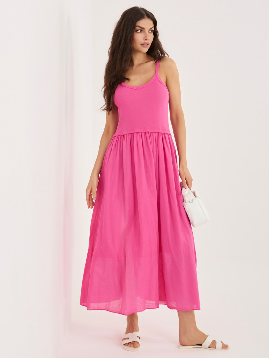 Vállpántos bővülő maxi ruha - rózsaszínű