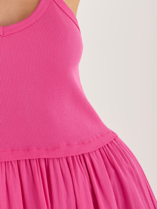 Vállpántos bővülő maxi ruha - rózsaszínű