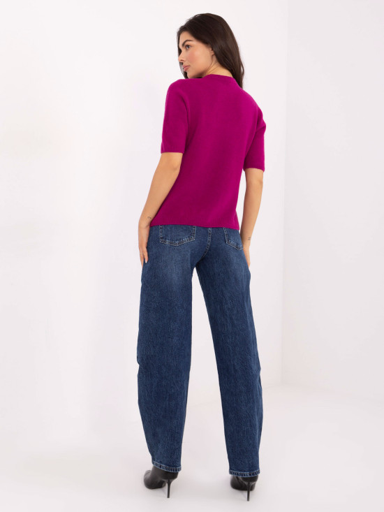 Fuksziaszínű kötött pulóver rövid ujjakkal