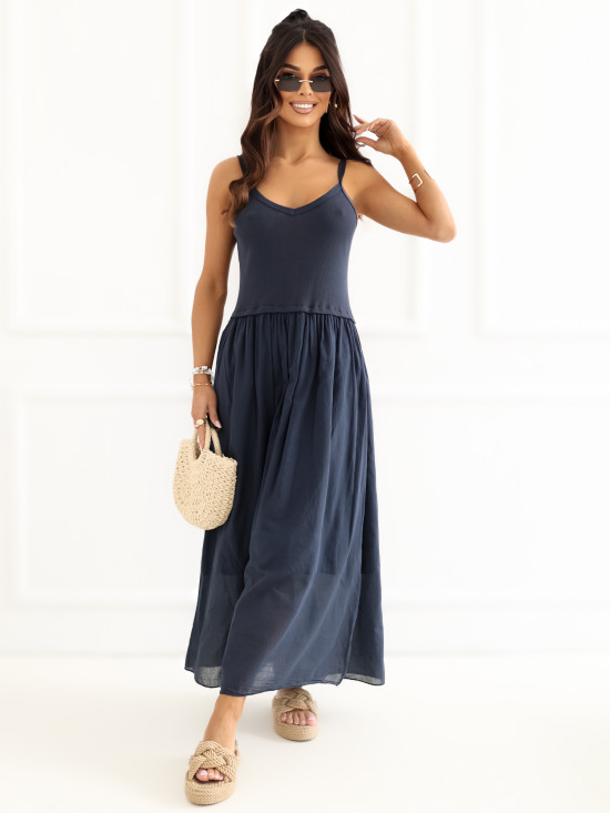 Sötétkék maxi vállpántos ruha