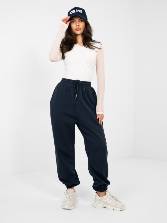 Női sötétkék színű magas derekú jogger nadrág