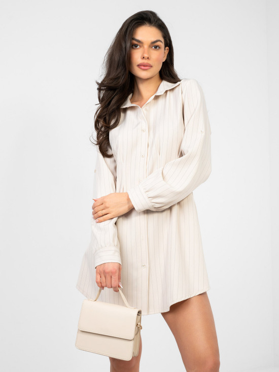 Bézs színű ingruha gallérral és csíkos mintával