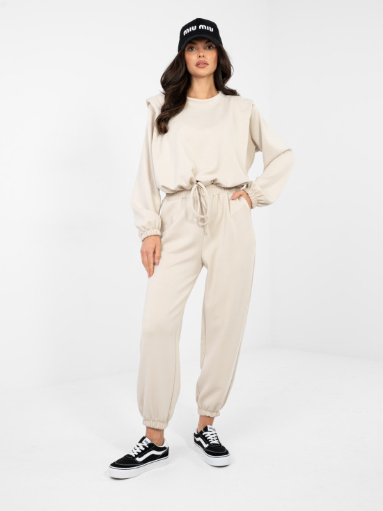 Női bézs színű szett hosszú ujjal és megkötővel