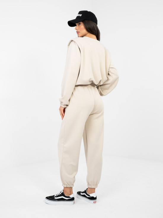 Női bézs színű szett hosszú ujjal és megkötővel