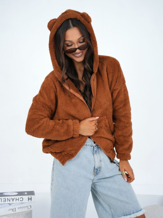 Barna színű kapucnis szabadidőfelső cipzárral