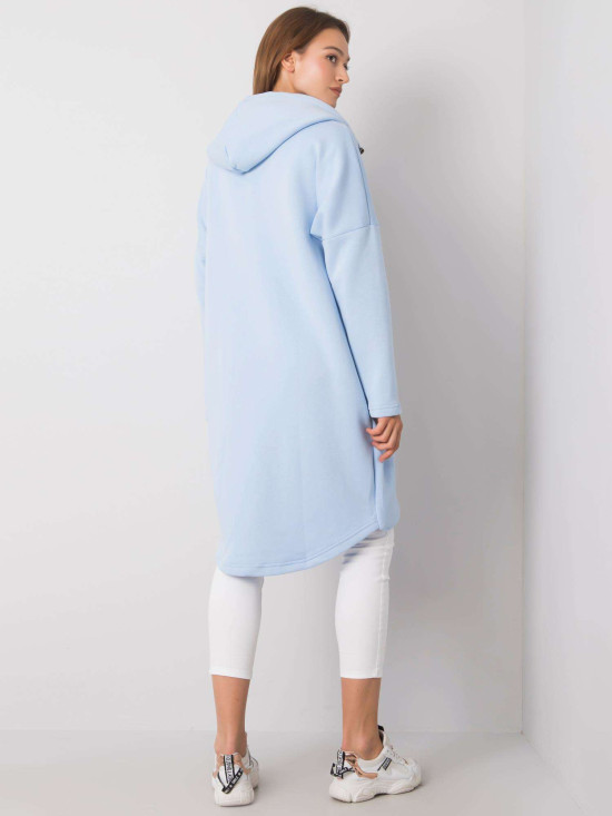 Világoskék hosszú kapucnis cipzáras pulóver