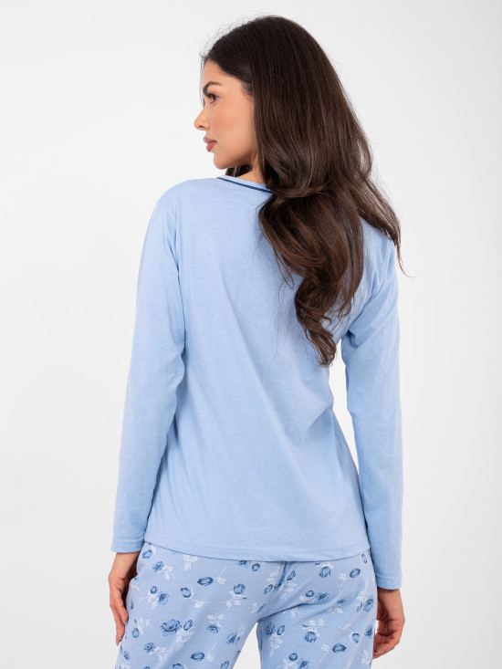 Női pamut pizsama virágmintával, világoskék színű