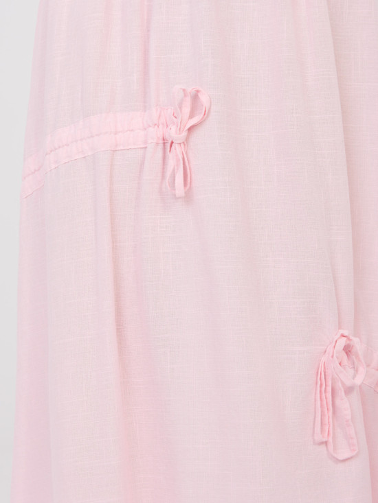 Világos rózsaszínű midi szoknya megkötővel