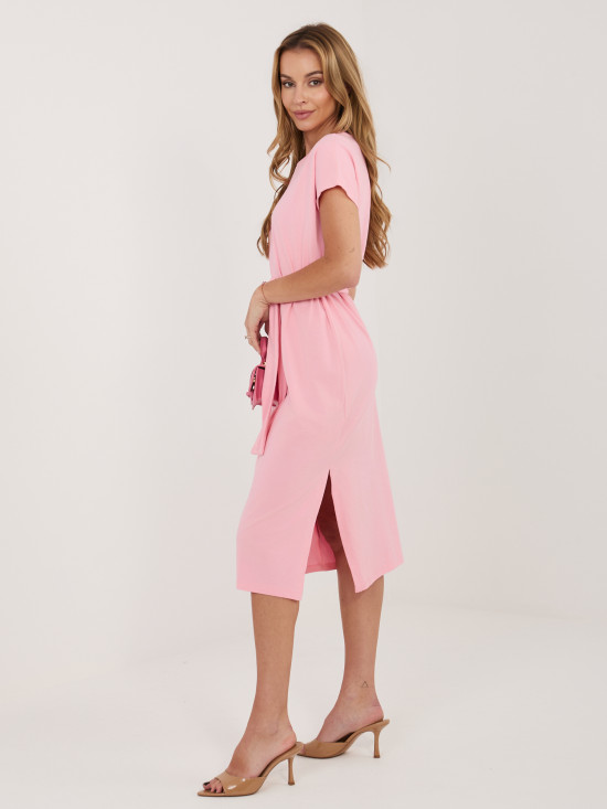 Világos rózsaszín pamut nyári ruha övvel