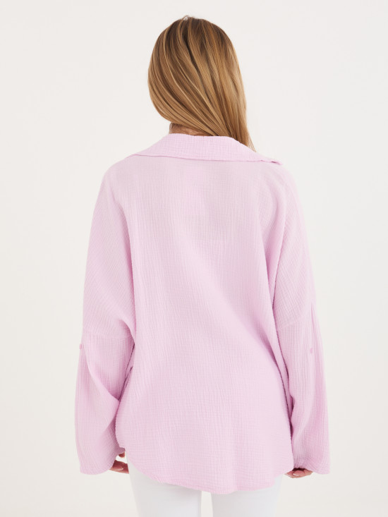 Világos rózsaszín pamut ing gallérral