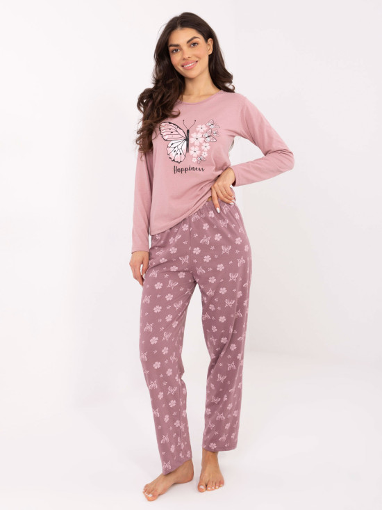 Női pamut pizsama nyomott mintával, rózsaszín
