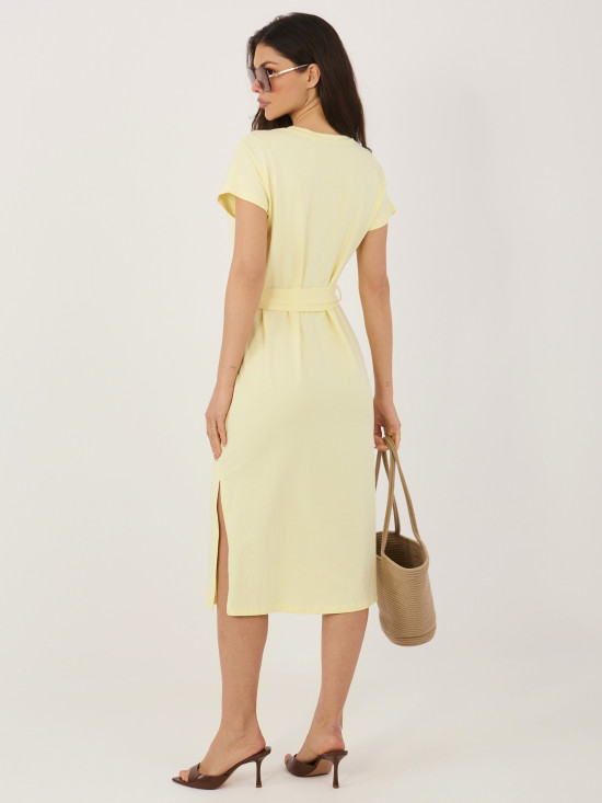 Világossárga pamut nyári ruha övvel