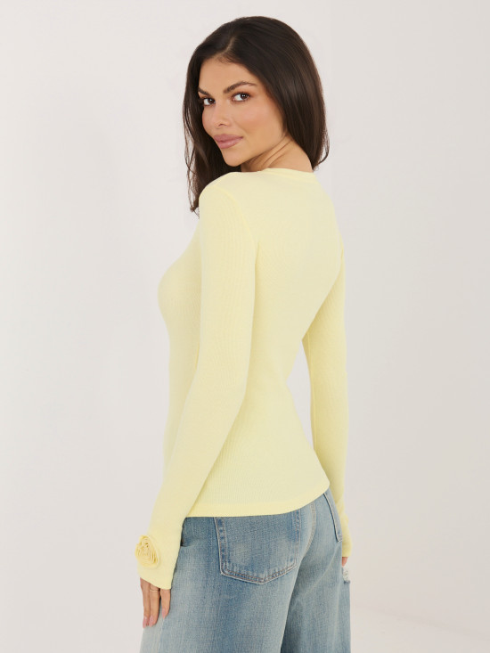 Sárga színű bordázott hosszú ujjú blúz