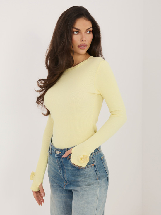 Sárga színű bordázott hosszú ujjú blúz