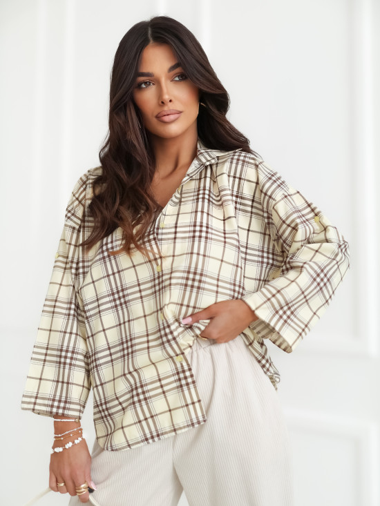 Világossárga színű kockás ing 7/8-os ujjakkal