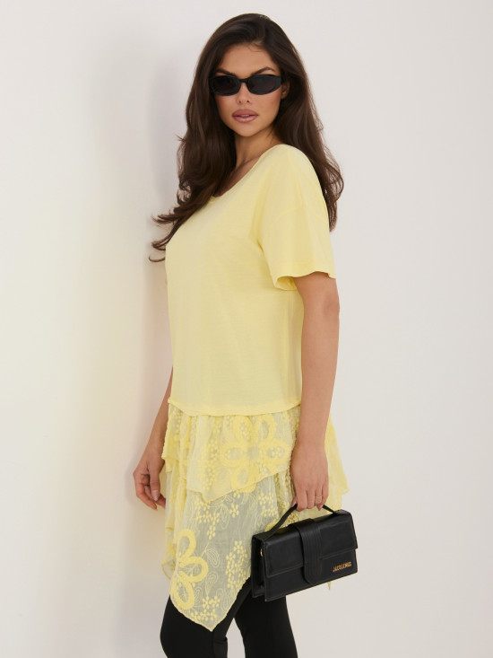 Sárga pamut blúz fodorral és hímzéssel