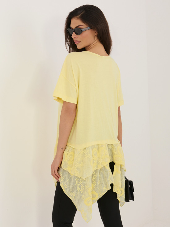 Sárga pamut blúz fodorral és hímzéssel