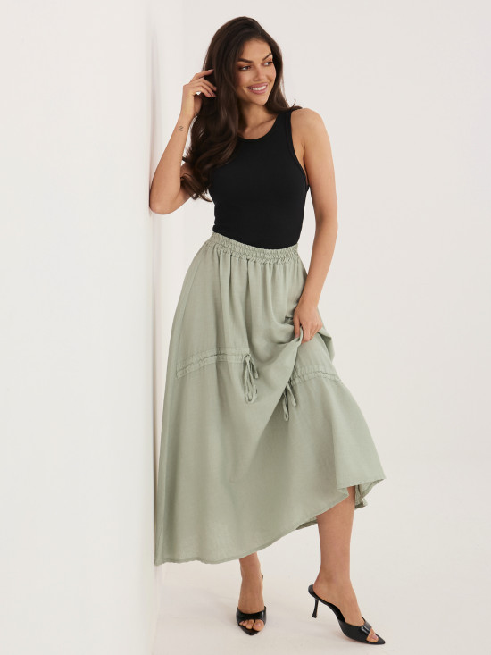 Khaki midi szoknya megkötővel