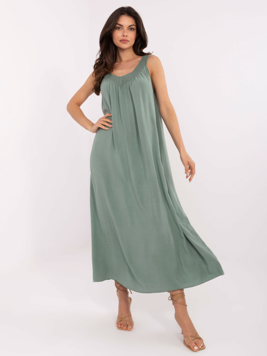 Pisztáciaszínű oversize viszkóz maxi ruha