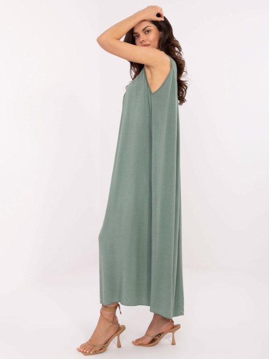 Pisztáciaszínű oversize viszkóz maxi ruha