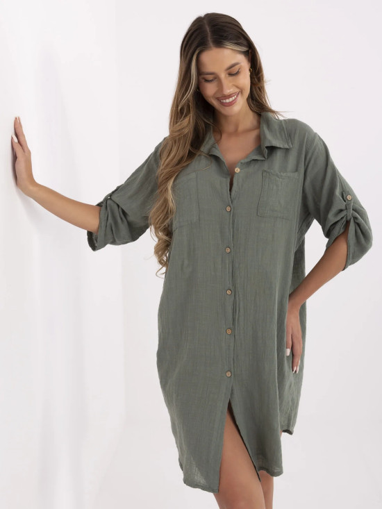 Oversize ruha 3/4-es ujjakkal khaki színben