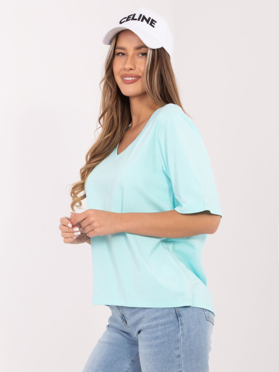 Női mentaszínű V-nyakú póló