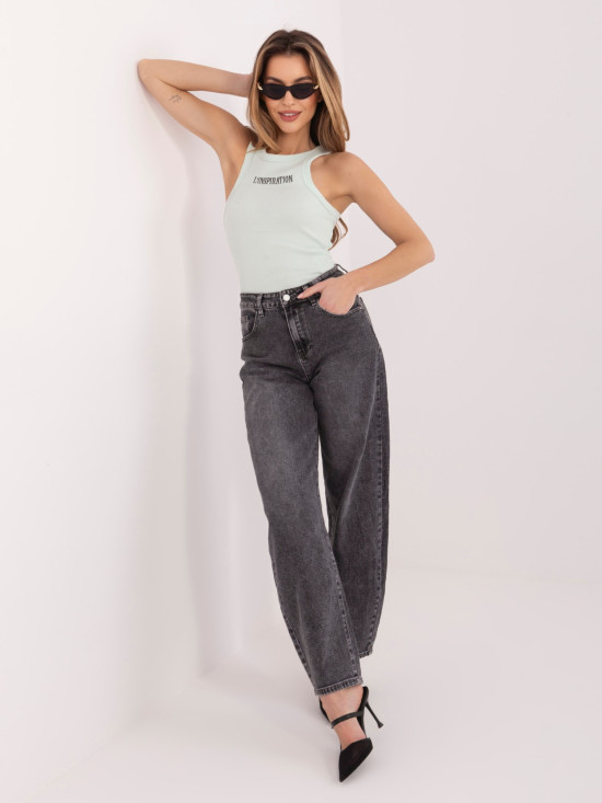 Mentaszínű bordázott top hímzéssel