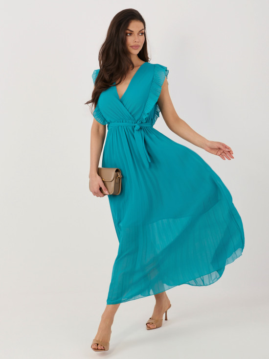 Kék színű bővülő midi ruha övvel