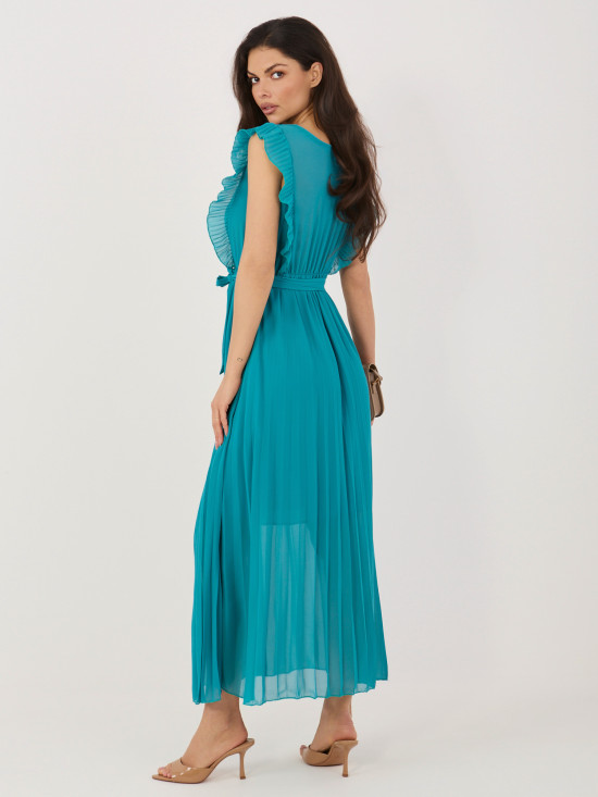 Kék színű bővülő midi ruha övvel