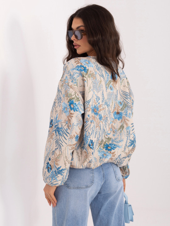 Kék színű virágmintás bomber dzseki