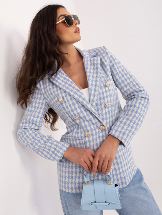 Kék színű pepita mintás blézer béléssel