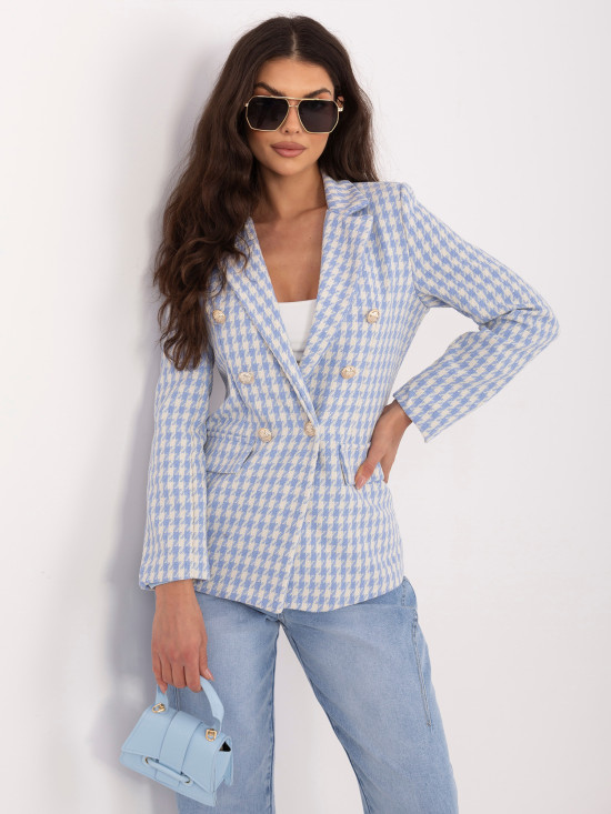 Kék színű pepita mintás blézer béléssel