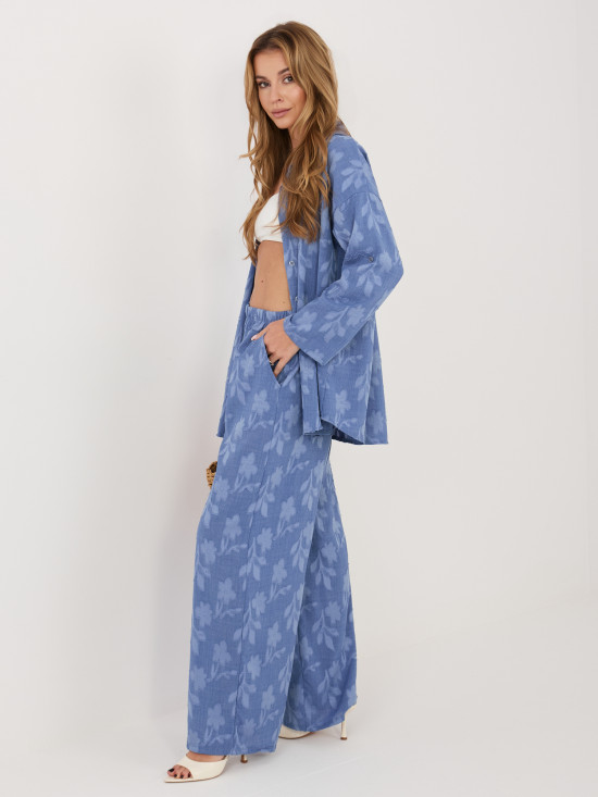 Kék színű női szett inggel és nadrággal