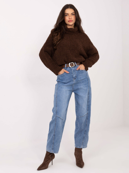 Női ballon fazonú magas derekú farmernadrág, kék színben