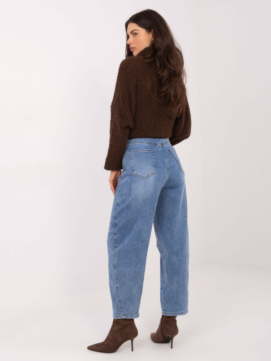 Női ballon fazonú magas derekú farmernadrág, kék színben