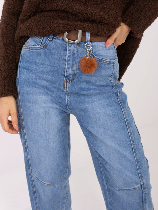 Női ballon fazonú magas derekú farmernadrág, kék színben