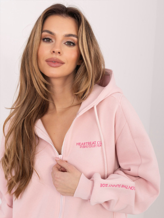 Rövid rózsaszínű kapucnis szabadidőfelső cipzárral