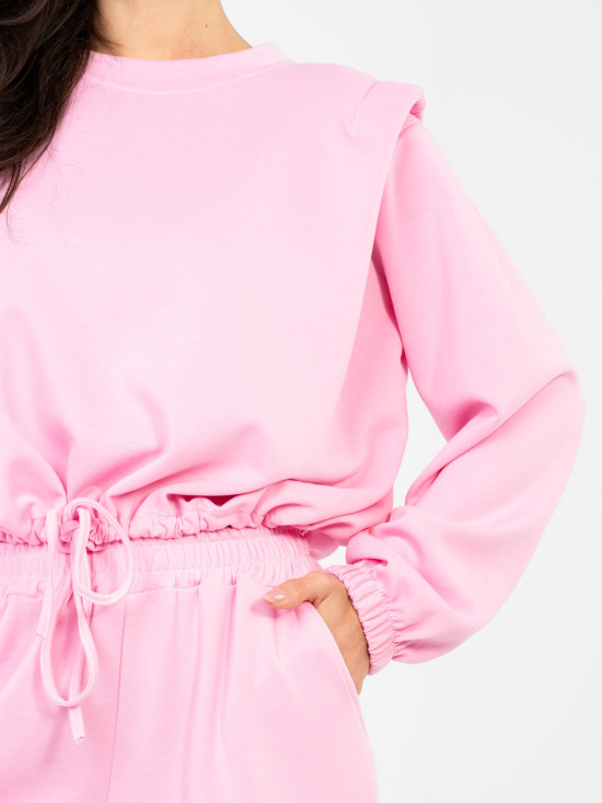 Rózsaszínű női szett megkötéssel és magas derékkal