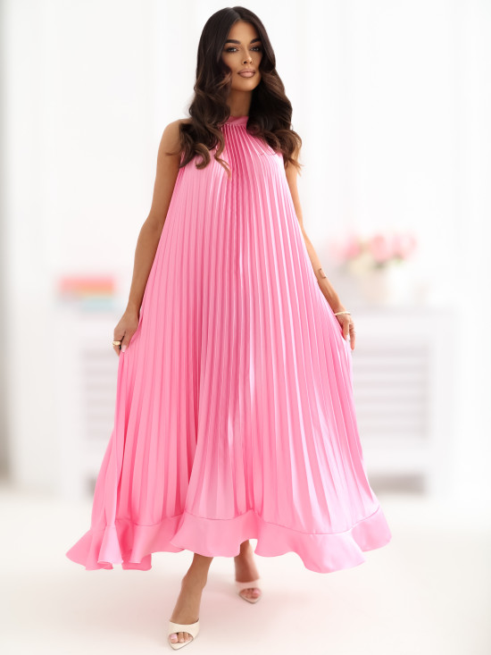 Rózsaszín ujjatlan midi koktélruha