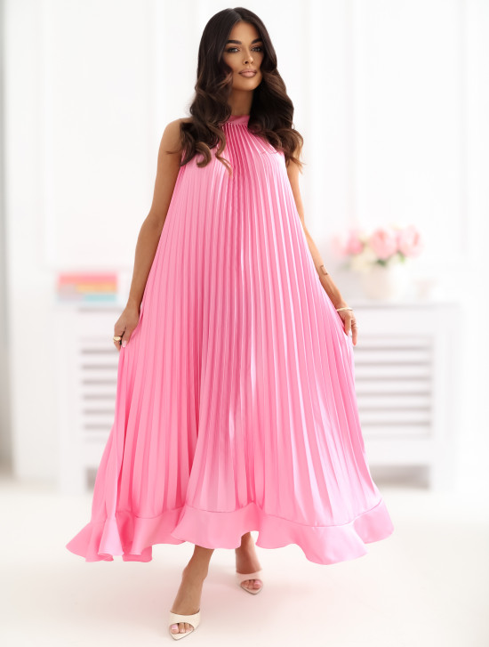 Rózsaszín ujjatlan midi koktélruha